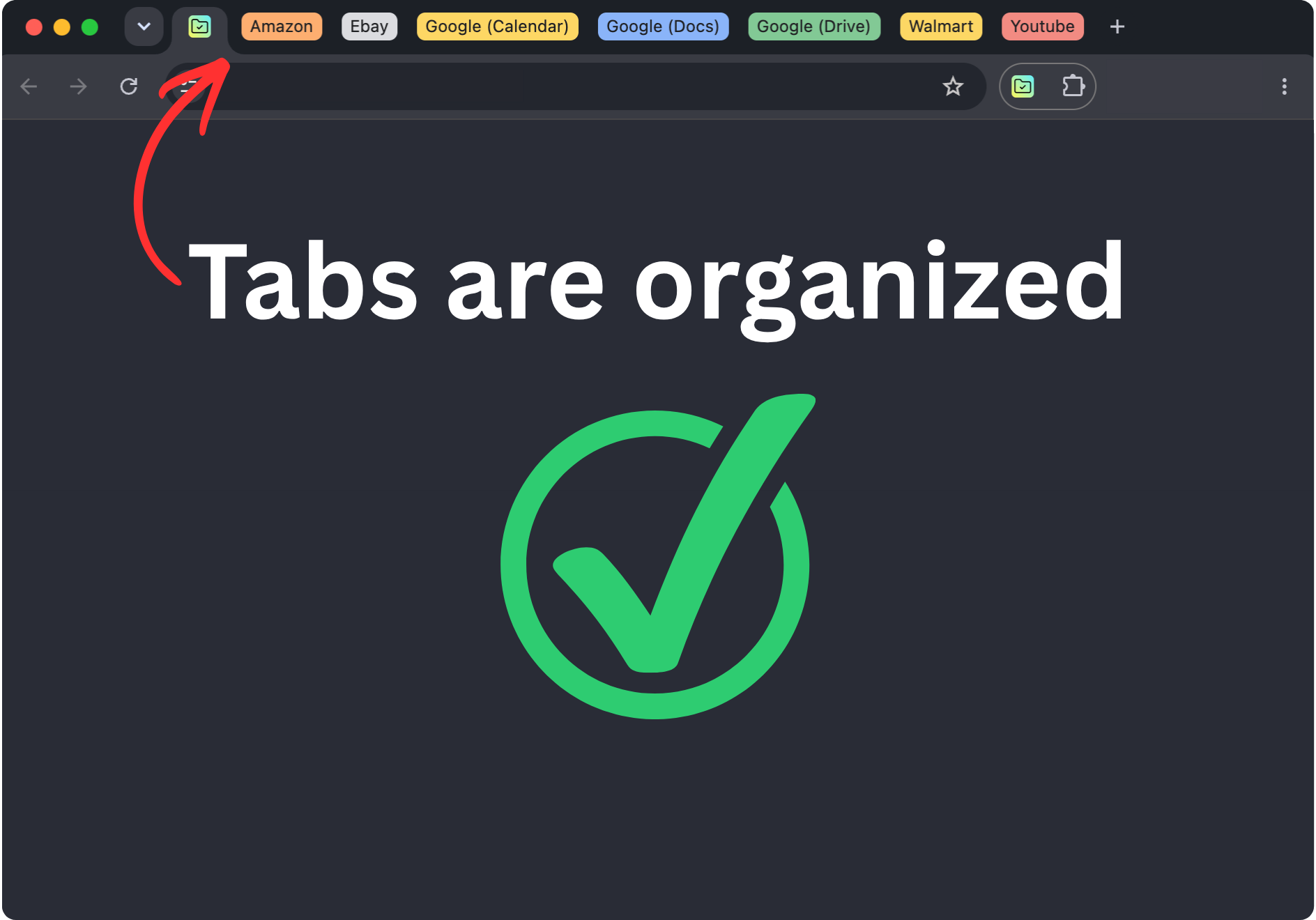 Browser with neatly organized tab groups